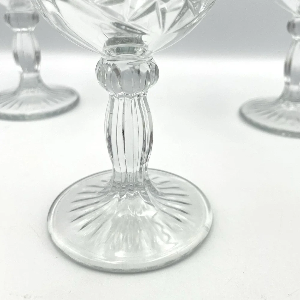 Vintage Pressed Glass‎ Goblets Starburst Pattern Water Wine Glasses Set 3